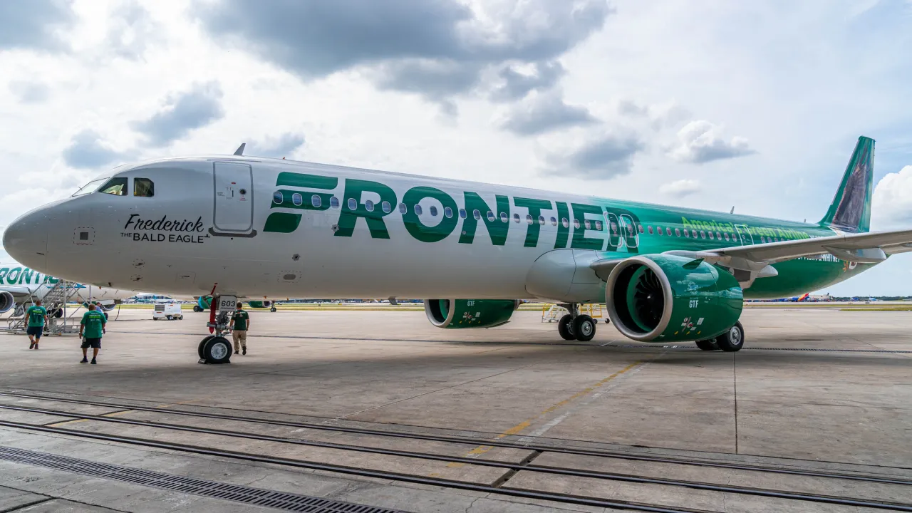 Frontier Airlines aircraft near new terminal site at JFK Airport